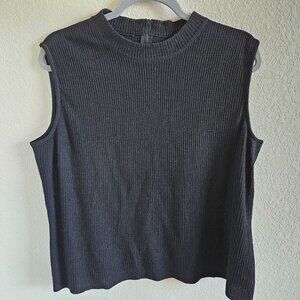 Vintage St. John Woman Size L Ribbed Shell Sweater Back Zip Mock Collar Classic